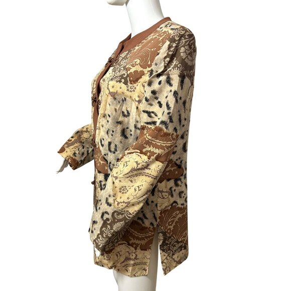 Saks Jandel Vtg Blazer 14 Silk Asian Style Animal Print Neutrals Shoulder Pads - Picture 2 of 16